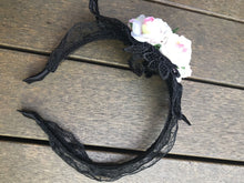 Women Black Crochet Lace Flower prom Race Fascinator Party Hair Headband band