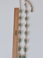 Women Gold Tone Retro Bohemian Turquoise Blue Chain Dress Slim Belt