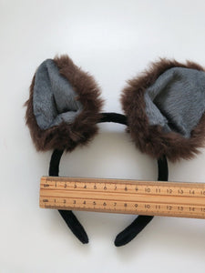 Adult Kid Brown Grey Fluffy Fur Cat wallaby Animal Ears Party Hair Headband band