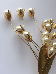 Women gold color Pearl Wedding Bride Party Race Hair Pin Headpiece Brooch PROP