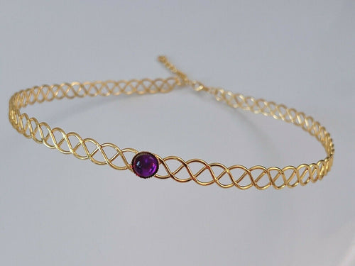 Women Celtic Simple Queen Gold color Gem Crown Tiara Hair Head Band Circlet