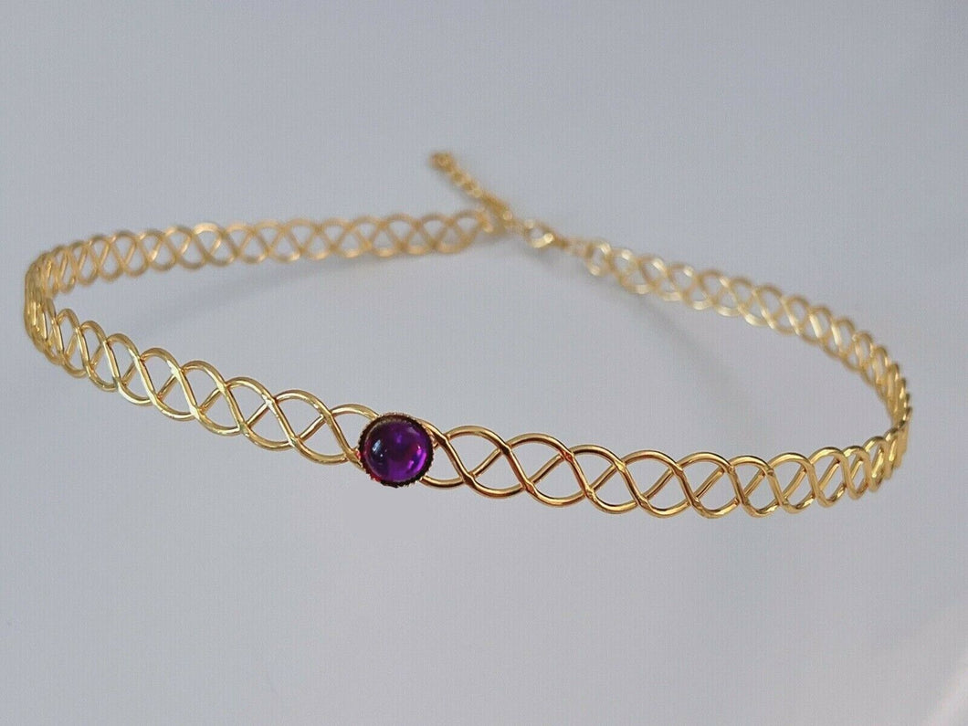 Women Celtic Simple Queen Gold color Gem Crown Tiara Hair Head Band Circlet
