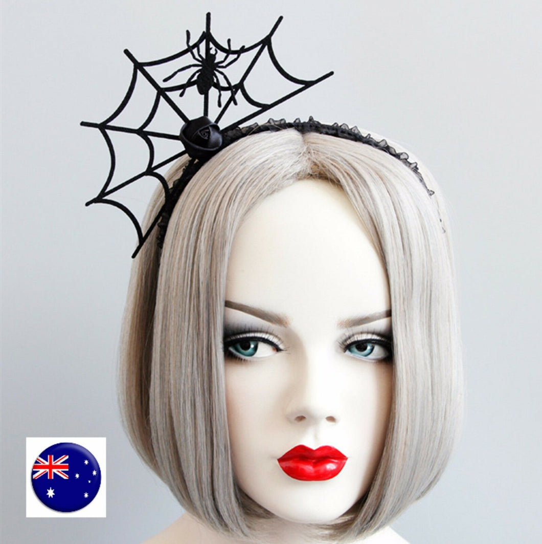 Women Girls Halloween Black Spider Net Horror Costume Party Hair headband Prop