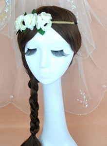 Women Girl BOHO Beach wedding White Flower Hair Elastic Headband Prop Garland