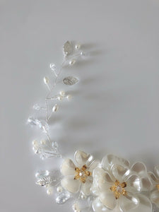 Women Silver Leaf Pearl Bride White Flower Party Hair Headband Band jewelry