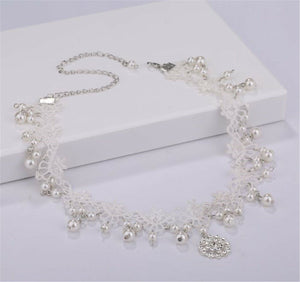 Women boho White Wedding Bride Crystal Lace Pearl Party Forehead Hair Headband