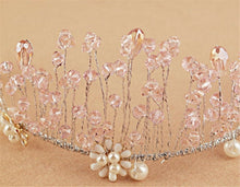 Lady Flower Girl Pink Bead Flower Prom Performance Party Light Hair Tiara Crown