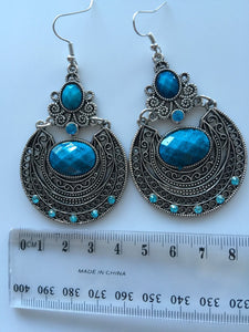 Women Retro Boho blue turquoise Long Ethic Bohemian Party Earrings Ear Hook Drop
