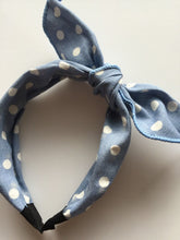 Lady Girls Kids Child Blue Denim Dots Ear Bow Party Hair Head band Headband Hoop