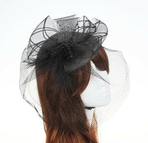 Women Lady Black Veil Party Race Melbourne Cup Hair Clip Fascinator Hat look