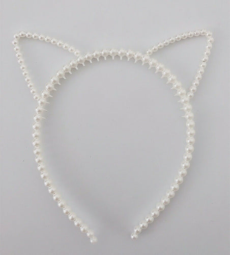 Women Lady white Pearl Cat Kitty Costume Ear Party Hair Head band headband Hoop