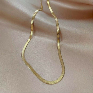 Women Gold color Titanium Plated Flat Chain Short Necklace Perfect for layer up