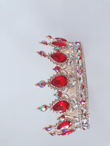 Women Red Rhinestone Crystal Bride Queen PROM Hair Headband Crown Tiara