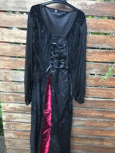 Women Party Fancy Halloween Costume Black Red Collar Witches Vampire Long Dress
