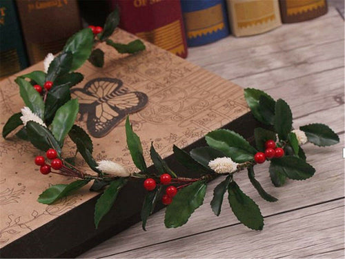 Women Girl Green Olive leaf Pinecone red Berry Fairy Hair Headband head Garland