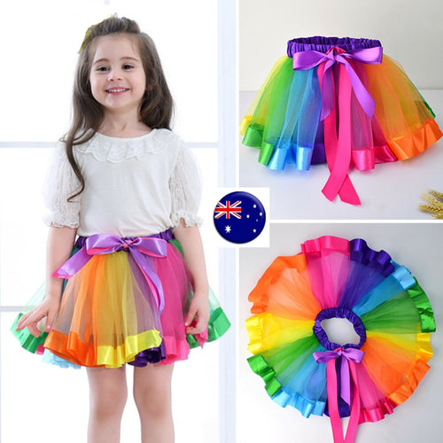 Girls Kids Rainbow Colorful Fancy Tutu Lace Tulle Petti Ballet Costume skirt S:1-2 Years