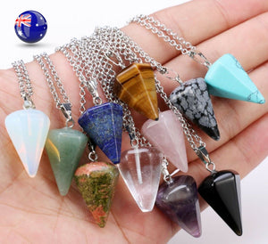 Women Girls Natural gemstones Stones Crystal hexagonal prism Lucky Necklace Gift