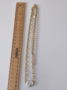 Women Chic Gold color Titanium Plated Pearl Layered Short Chain Necklace