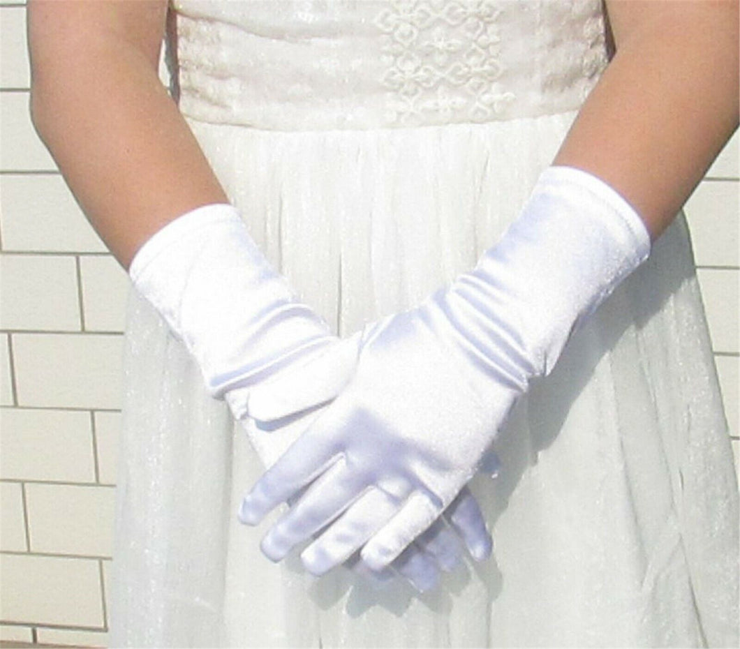 Girl Children Party Dance Prom Ball Costume Opera Satin SHORT White Gloves 4-15Y