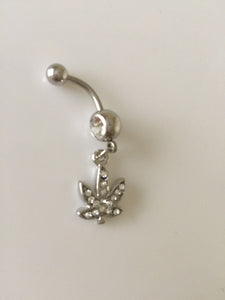 316L Surgical Stainless Steel Crystal Maple Leaf Belly Navel Bar Body Piercing