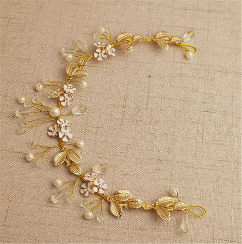 Women Boho Bohemia Pearl Golden leaf Party Hair Head band Headband Fascinator