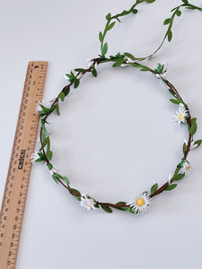 Women Cream White Daisy flower Leaf Hair Headband Crown Tiara Garland Wreath