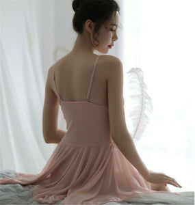Women Sexy Lace Nude Pink Strap Chemise Nighties Sleepwear Sleep Dress Lingerie