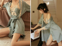 Women Satin Sexy Kimono YUKATA Green Bath Robe Sleepwear Nighties Gown ONLY