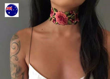 Women Lady retro BOHO Flower Black Rose Embroidery choker Short Necklace