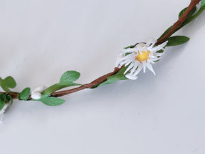 Women Cream White Daisy flower Leaf Hair Headband Crown Tiara Garland Wreath