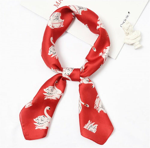 Women Girl Satin Red Swan Bandana Hair Band Headband Head Wrap Neck Scarf