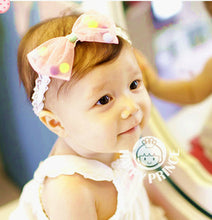 Cute Baby Girls Kid Pom Pom Pink Lace Bow Ribbon Elastic headband hair band Prop