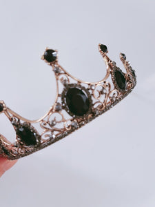 Women Retro Black Crystal Bronze Halloween Party Hair Headband Crown Tiara