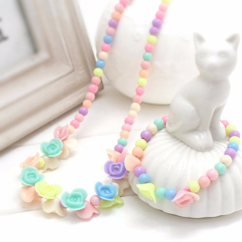 Girls Kids Children Colorful Flower Necklace Bracelet Set Easter Birthday Gift