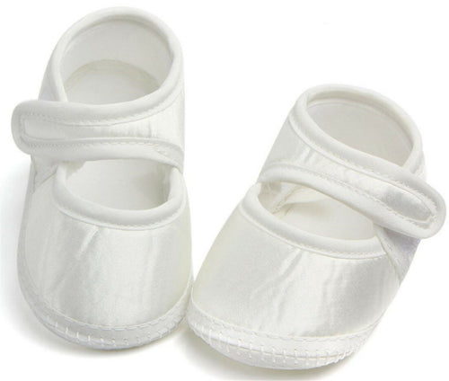 Baby Shower Girls Children Kids Christening Ballet White Satin soft First Shoes