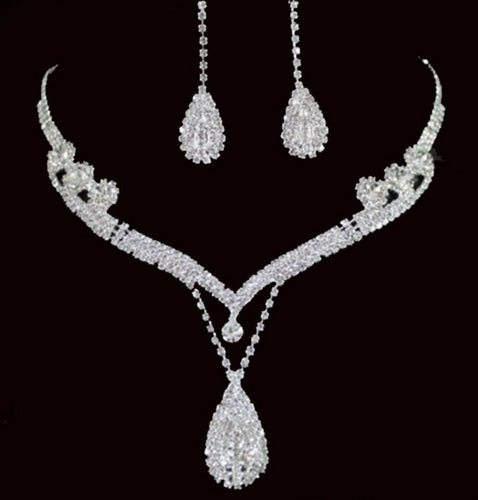 Women Wedding Bride Prom Party Crystal Shine Rhinestone Necklace Earrings Set