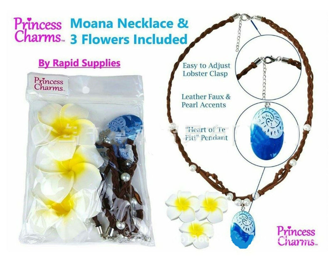 Women Girl Moana Costume Accessory Party Hibiscus Hair Clip Necklace SET