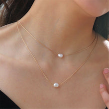 Women Natural Real Freshwater Pearl 2 Layers Gold Color Simple Slim Necklace