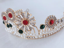 Women Gold Rhinestone Crystal Pearl Sun Party Hair Headband Crown Tiara Earrings