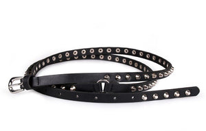 Women Slim Thin Skinny Rock Gothic Punk Metal Spike Studded Rivet Buckle Belt