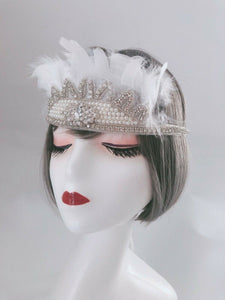 Women Girl Kids White Crystal Feather Prom Hair Head Band Headband Fascinator
