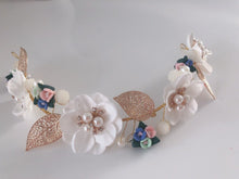 Women Gold Leaf White flower Wedding Hair Band Headband Crown Tiara Fascinator