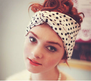 Women Girl Retro boho Polka Dots Bandana Hair Band Cross Twisted Knot Headband