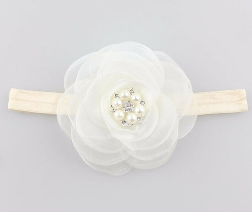 Baby Girl Kid Children Beige Creamy White Lace Flower Party headband hair band