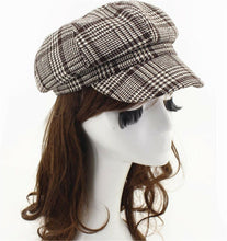 Women Retro warm Brown Check Conductor French octagonal Hat Cap Beret Beanie