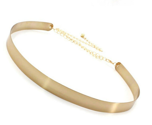 Women Metallic Metal Mirror Bling Gold Color Skinny Waist dress band Belt Hoop