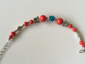 Women Girl Retro BOHO Bohemian Red Turquoise Heart butterfly wrist Bracelet