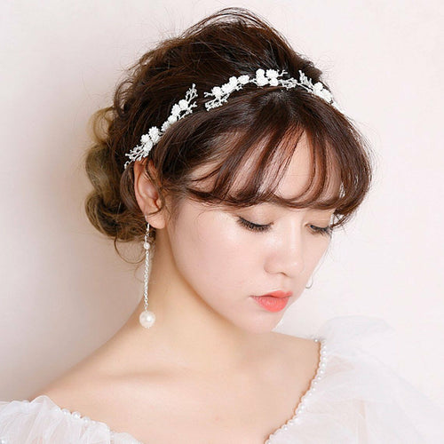 Women White Little Daisy flower wedding Bridal Hair Headband ribbon Garland