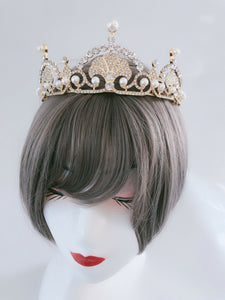 Women Bride Mermaid Party Shell Prom Hair Head Crystal Pearl Gold crown Tiara