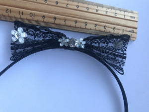 Women Girl Black Lace Cute Side Bow Party Hair Headband band Hoop Fascinator